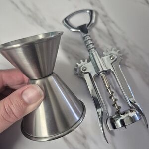 Stainless Steel Jigger and Corkscrew Set